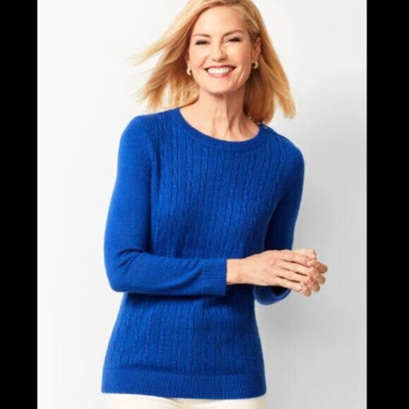 Talbots Blue Cable Crewneck Sweater - Picture 2 of 14